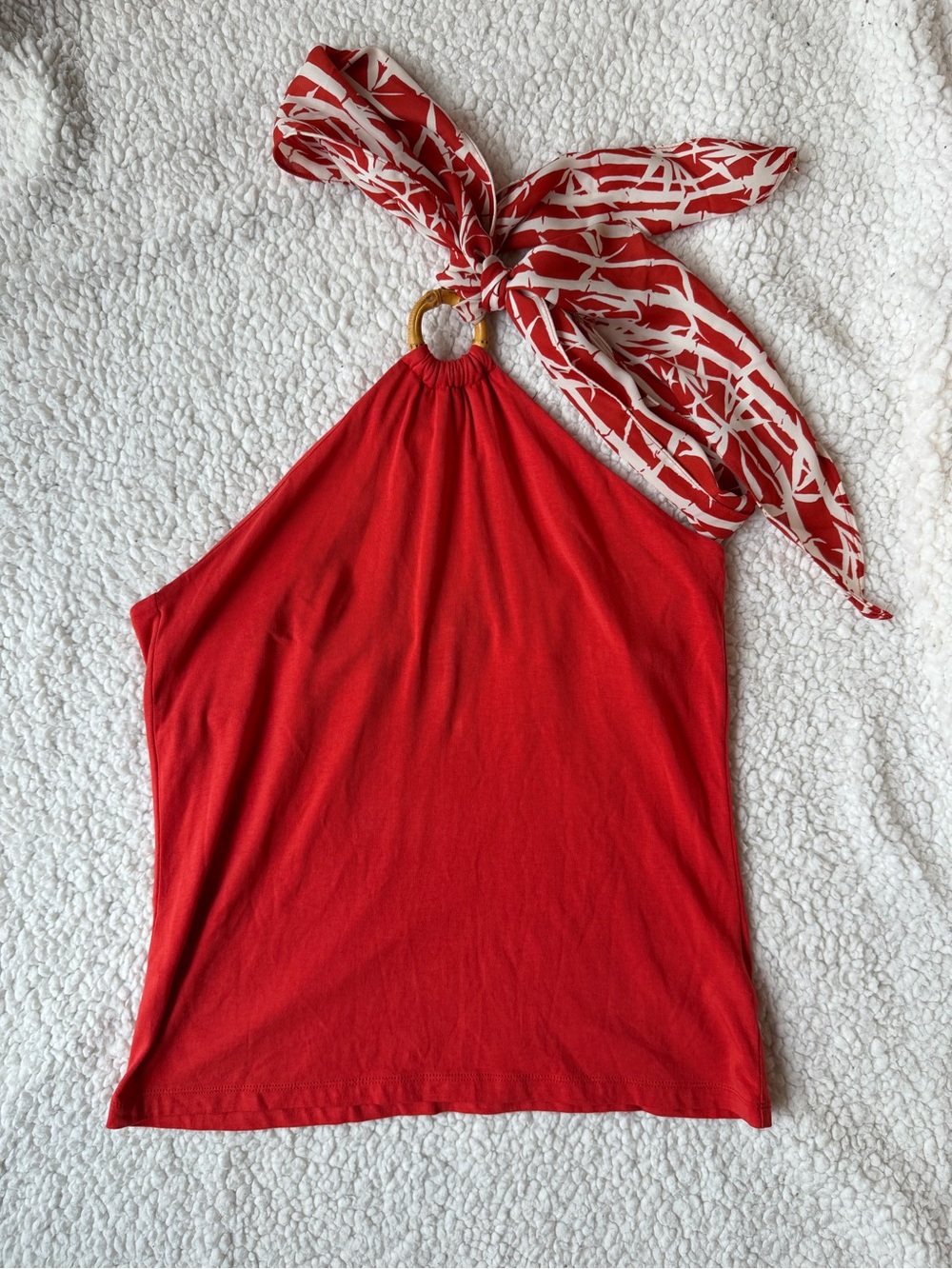 MICHAEL Michael Kors Silk Scarf Bamboo Ring Halter Top Size M